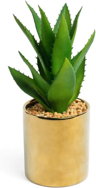 Agave, kunstig plante, gull/grønn, H11x20x20 cm