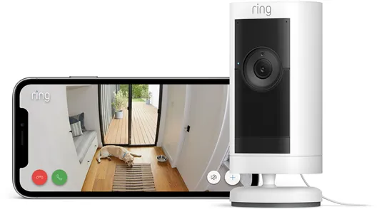 Ring Stick Up Cam Pro utendørs sikkerhetskamera med strømkontakt, Hvit