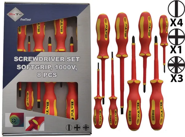 BATO Skrutrekkersett VDE 1000V spor/Ph/Pz 8 deler